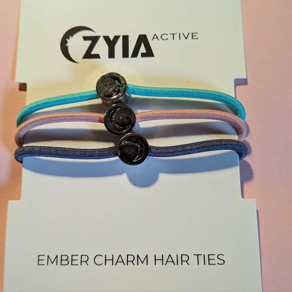 ZYIA Active Ember Hair Ties Or Bracelet Trio Set BNIB Moon Logo